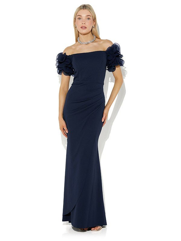 Diana Navy Ruffle Sleeve Gown Montique Clothing