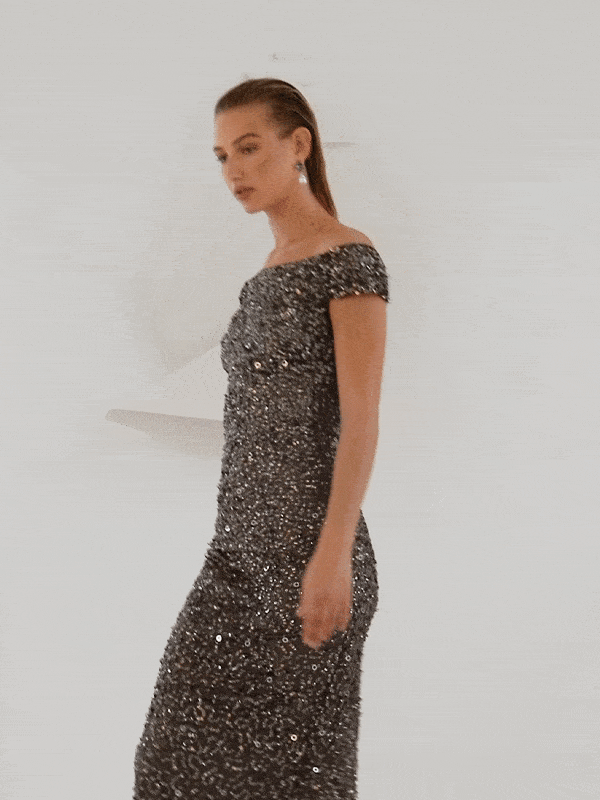 Giselle Gunmetal Hand Beaded Gown Montique Clothing