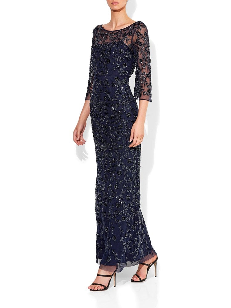 Navy blue outlet beaded gown