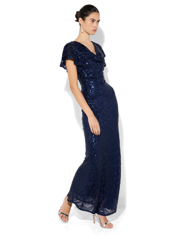 Anova Navy Sequin Gown