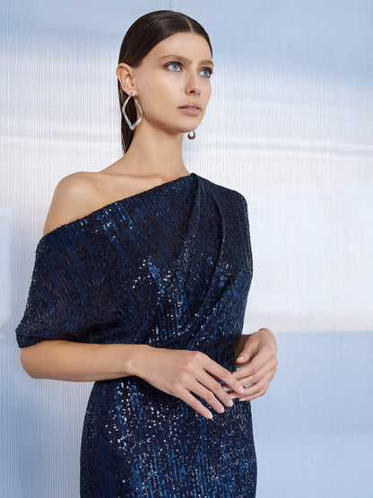 Della Navy Sequin Gown