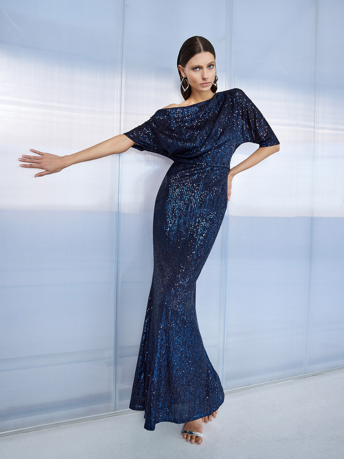 Della Navy Sequin Gown