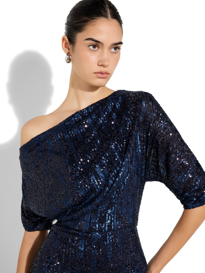 Della Navy Sequin Gown