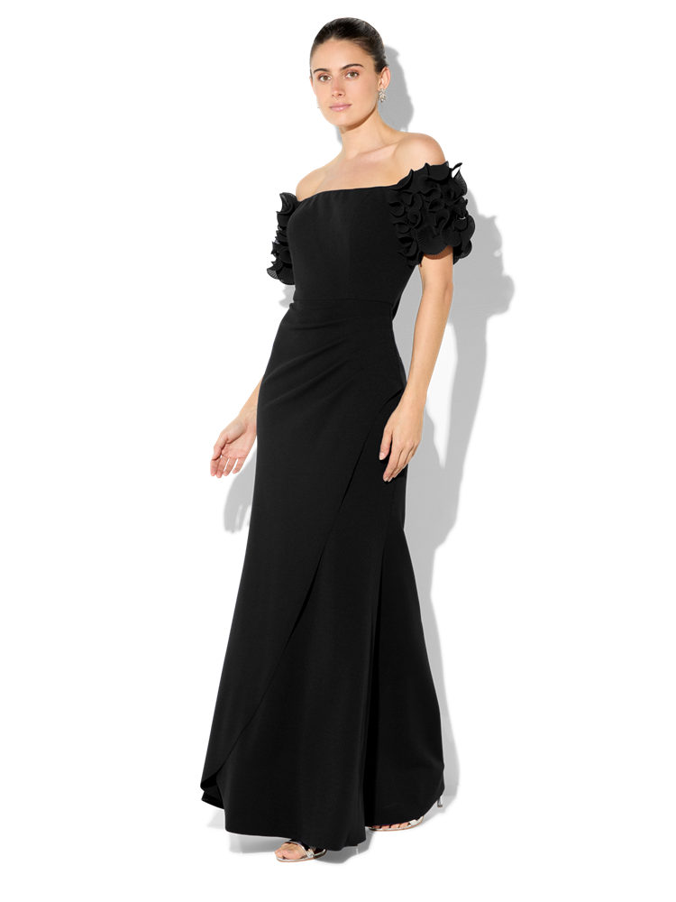 Diana Black Ruffle Sleeve Gown