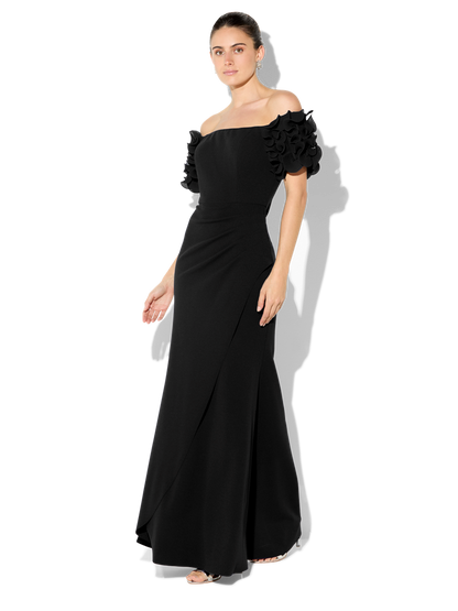 Diana Black Ruffle Sleeve Gown