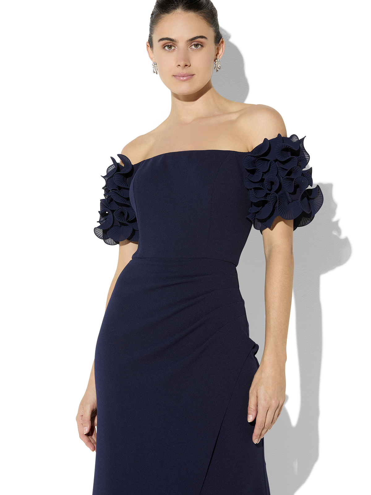 Diana Navy Ruffle Sleeve Gown