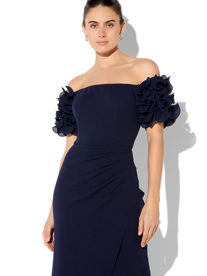 Diana Navy Ruffle Sleeve Gown