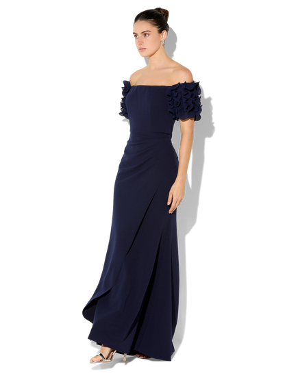 Diana Navy Ruffle Sleeve Gown