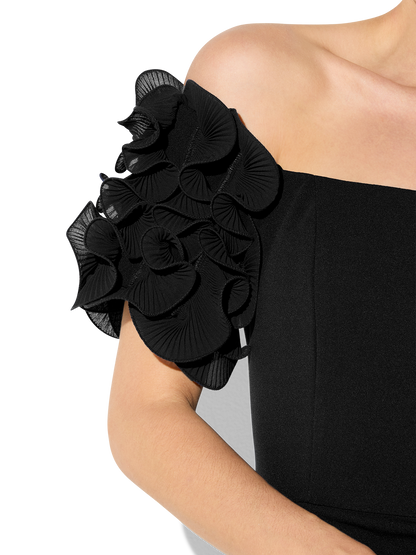 Diana Black Ruffle Sleeve Gown