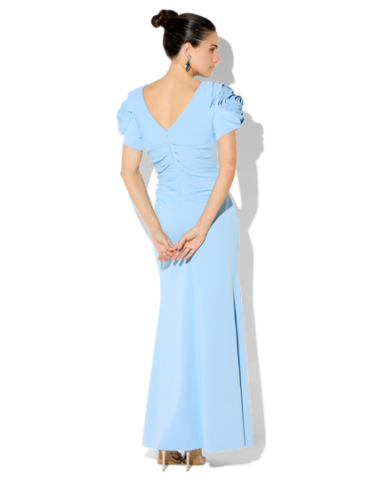 Monet Sky Blue Rosette Sleeve Gown