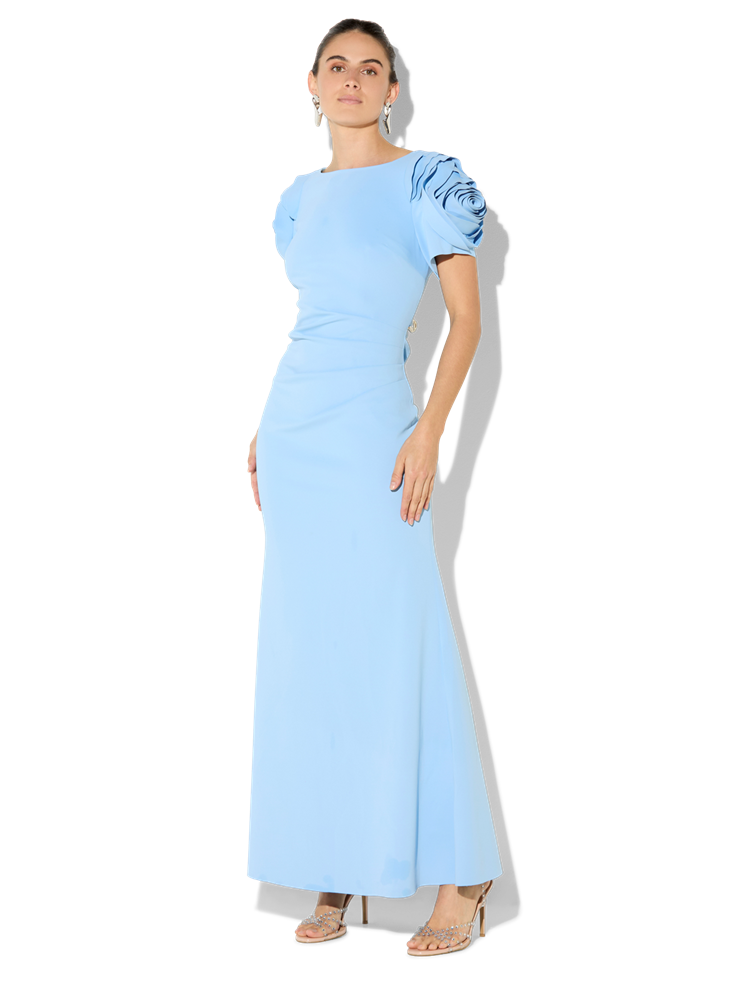 Monet Sky Blue Rosette Sleeve Gown