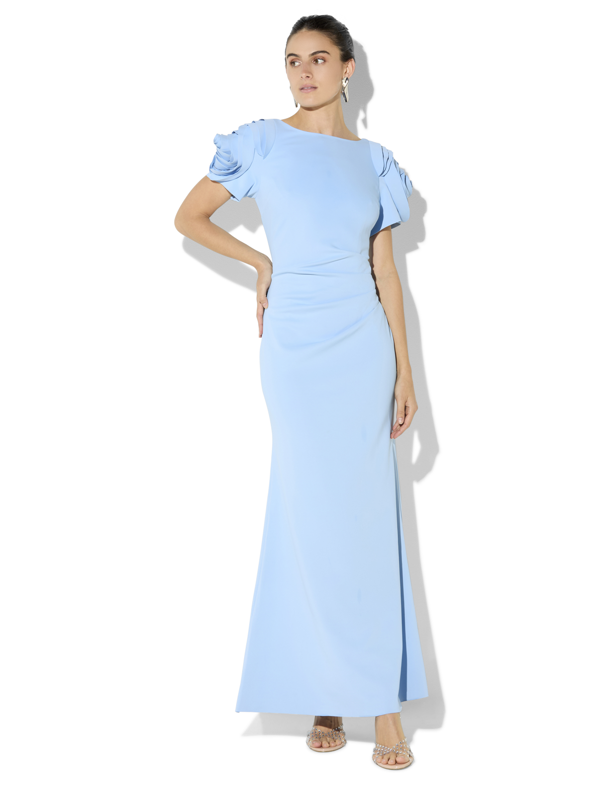 Monet Sky Blue Rosette Sleeve Gown