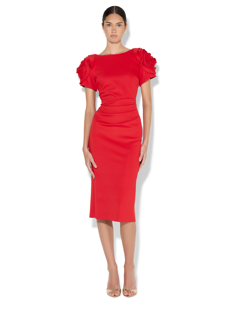 Monelli Red Rosette Sleeve Dress