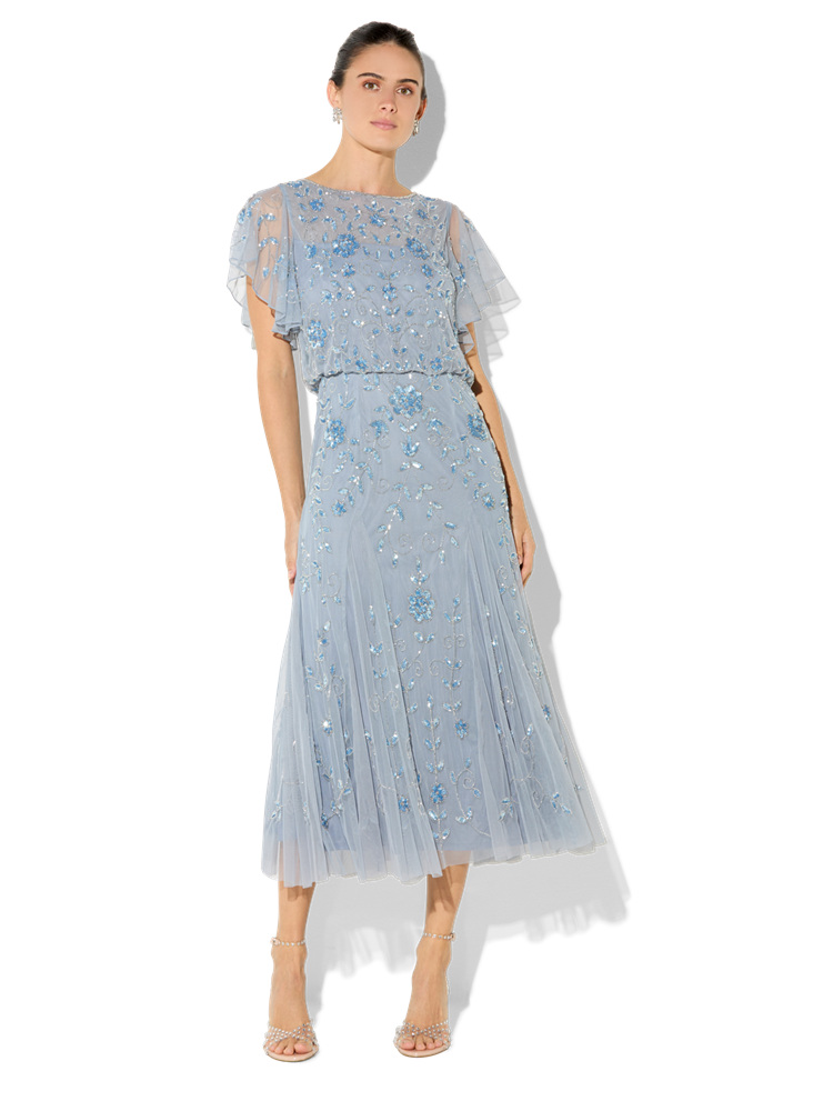 Nadia Sky Blue Hand Beaded Dress