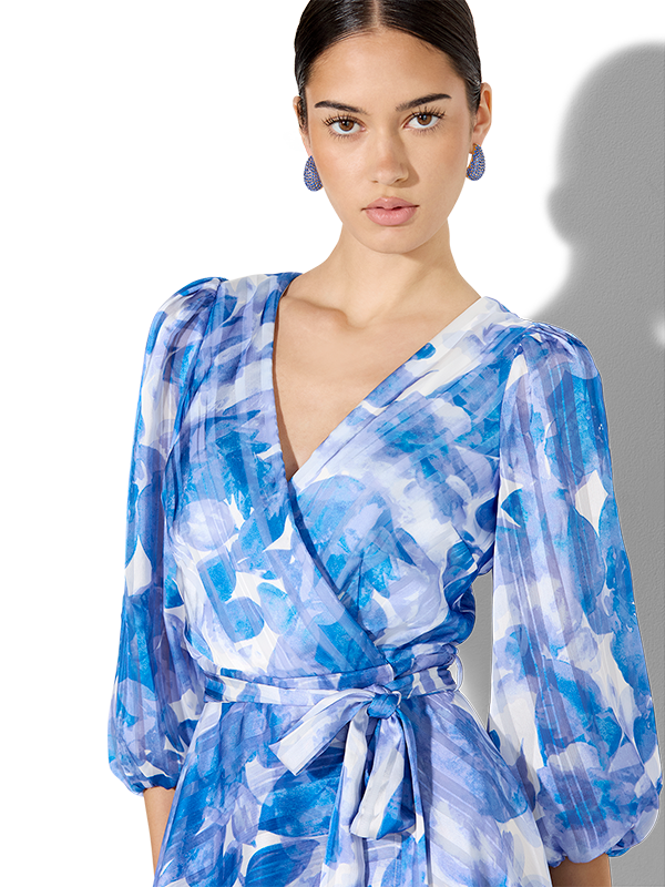 Salina Sapphire Floral Print Wrap Dress