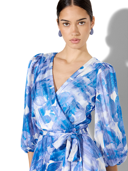 Salina Sapphire Floral Print Wrap Dress