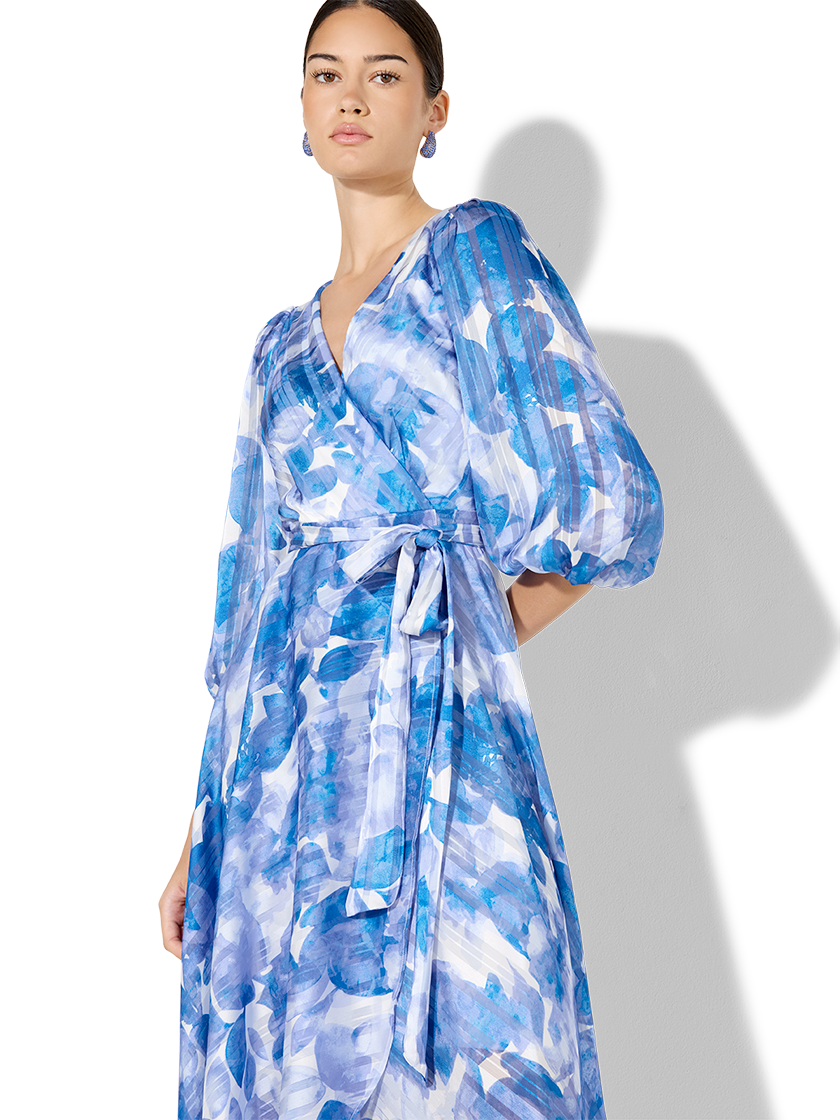 Salina Sapphire Floral Print Wrap Dress