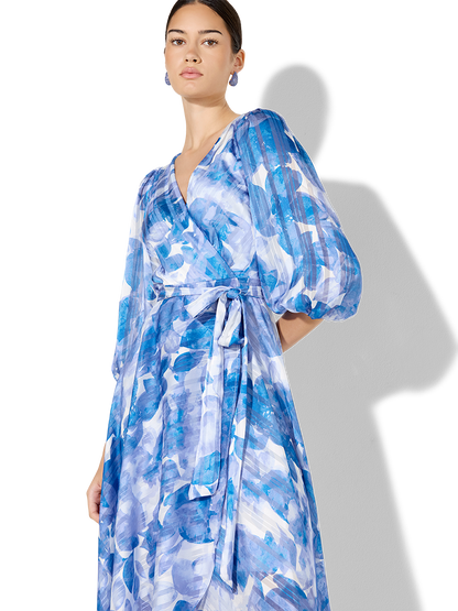 Salina Sapphire Floral Print Wrap Dress