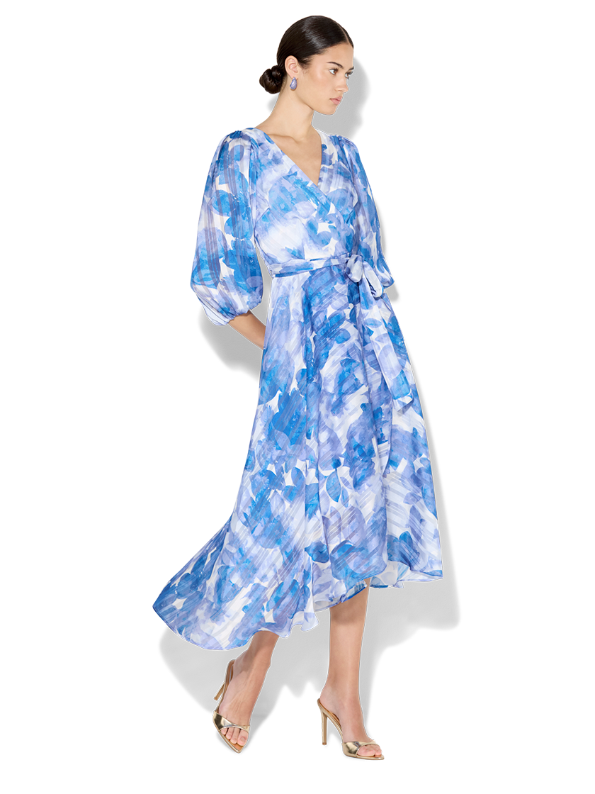 Salina Sapphire Floral Print Wrap Dress