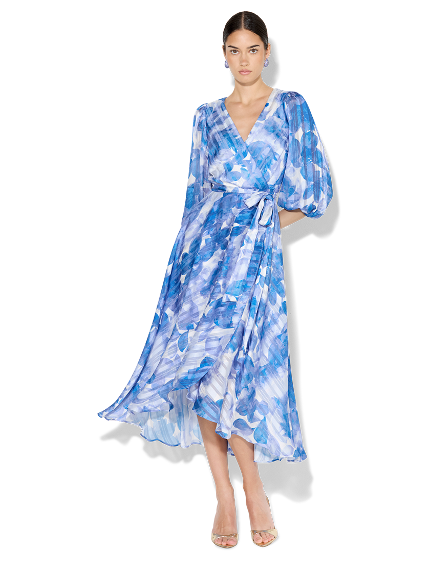 Salina Sapphire Floral Print Wrap Dress