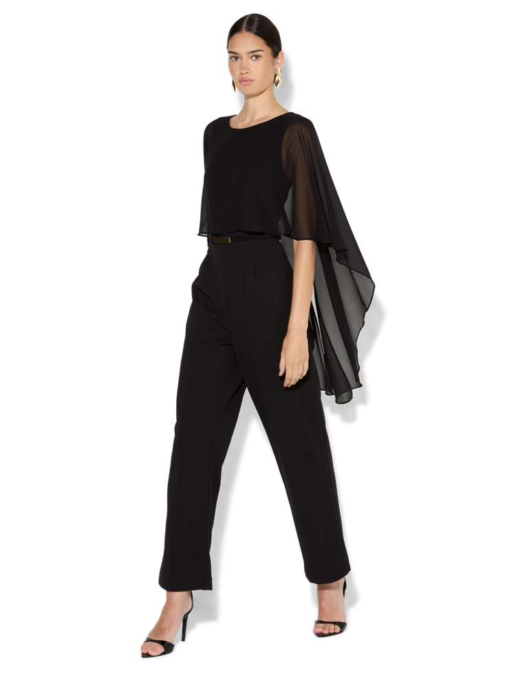 Sia Black Chiffon Overlay Jumpsuit