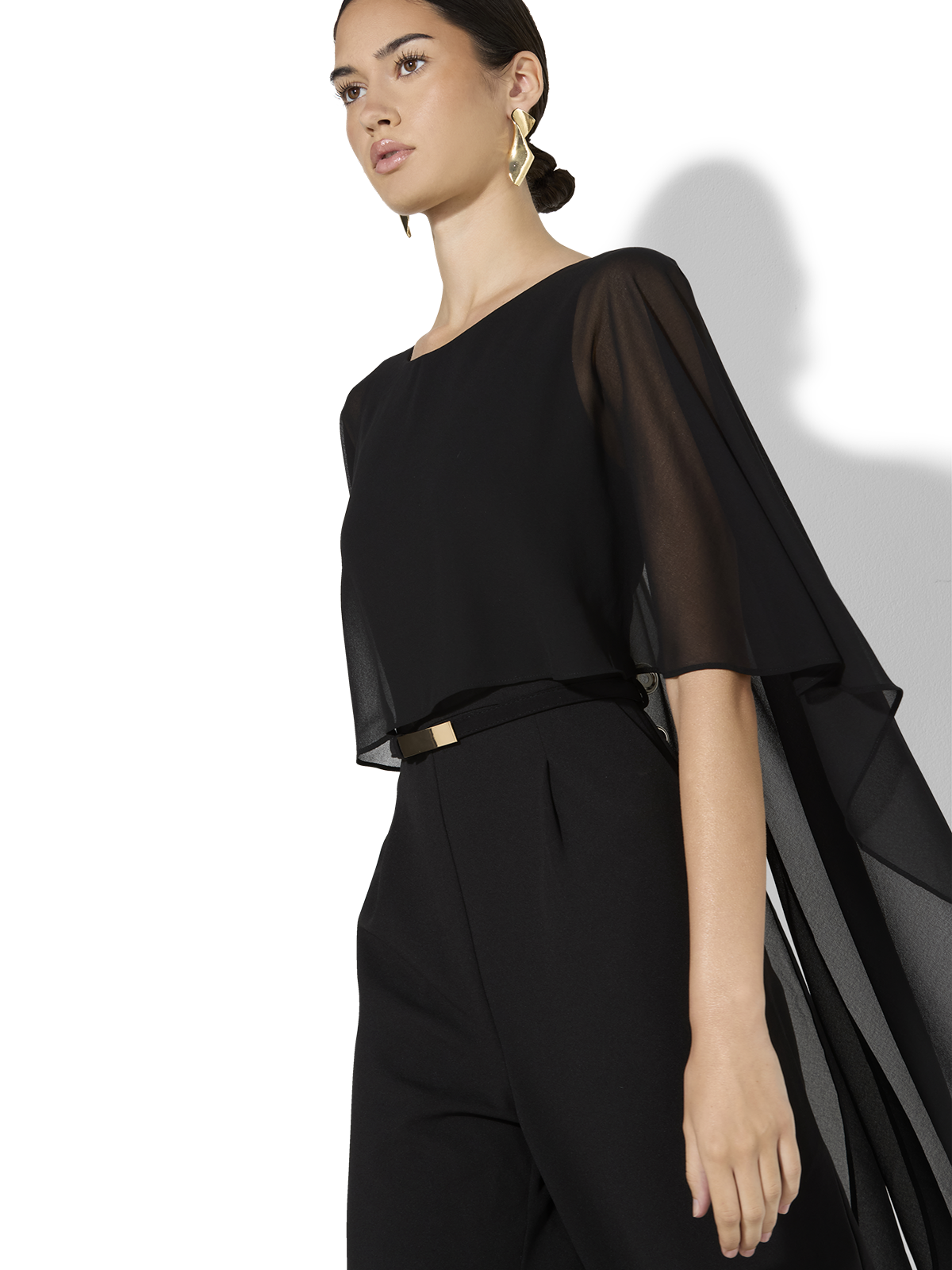 Sia Black Chiffon Overlay Jumpsuit