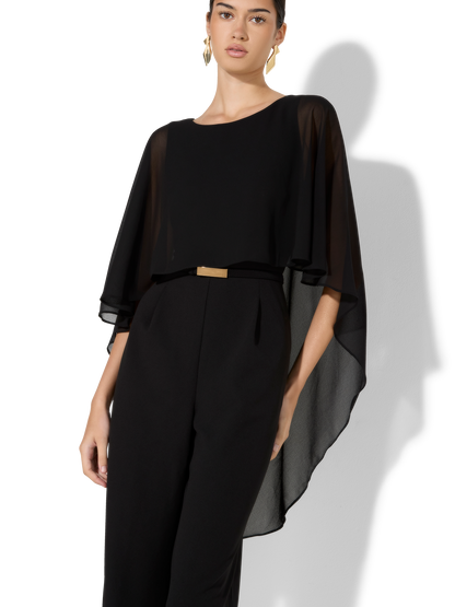 Sia Black Chiffon Overlay Jumpsuit