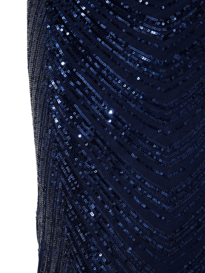 Anova Navy Sequin Gown by Montique