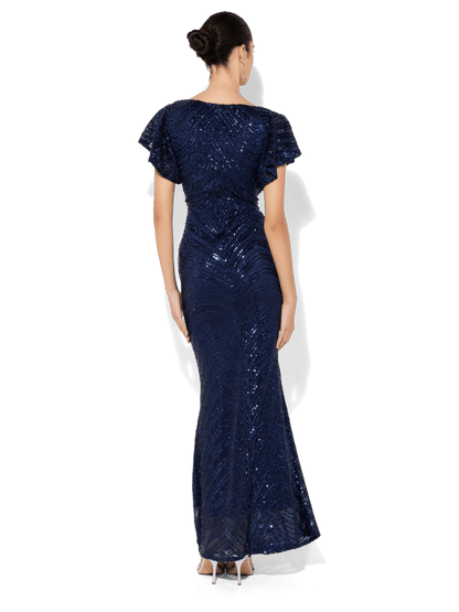 Anova Navy Sequin Gown by Montique