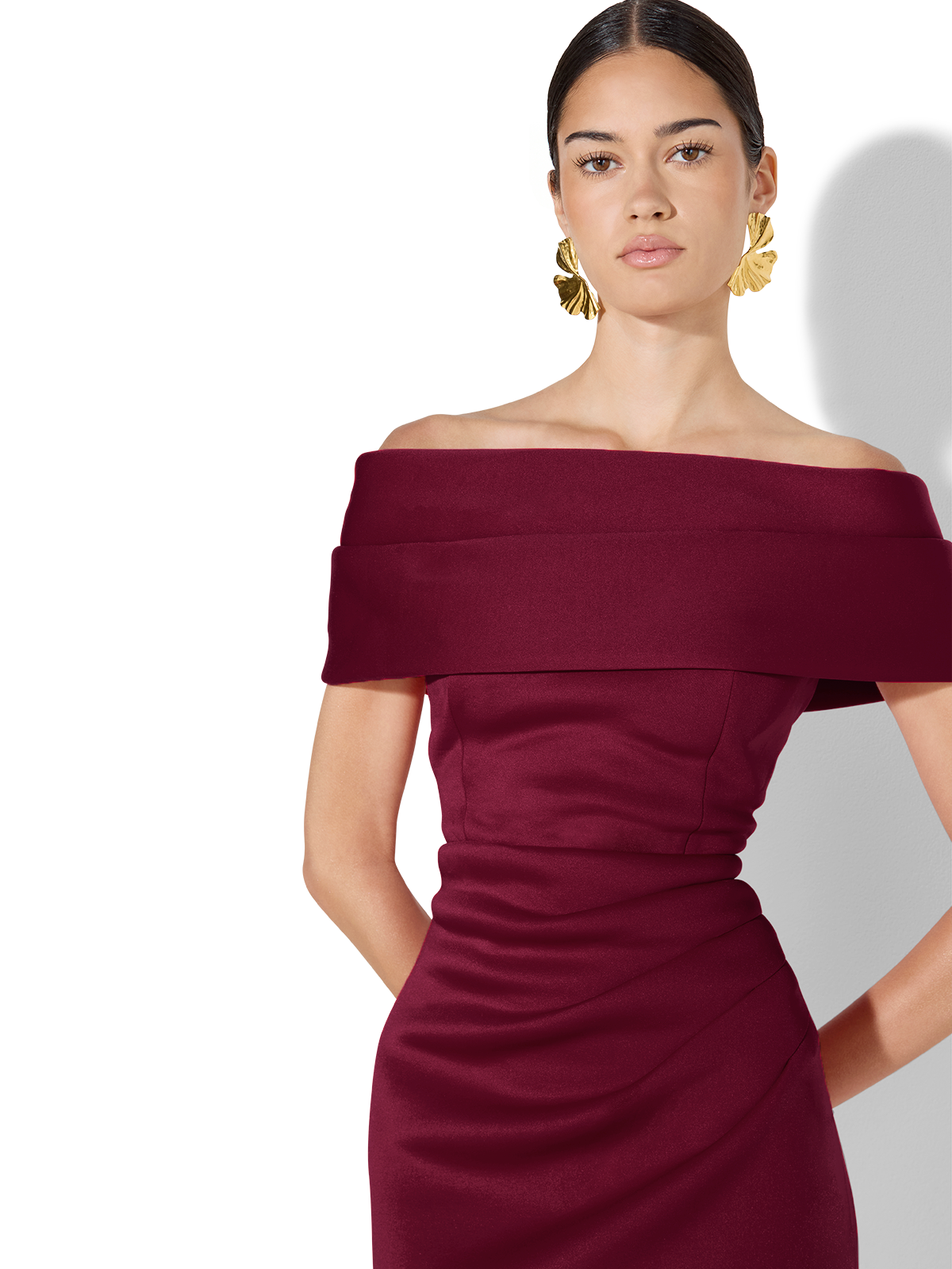 Dalton Merlot Off The Shoulder Gown