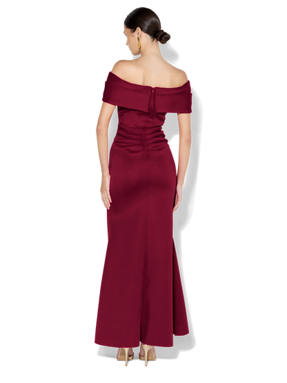 Dalton Merlot Off The Shoulder Gown