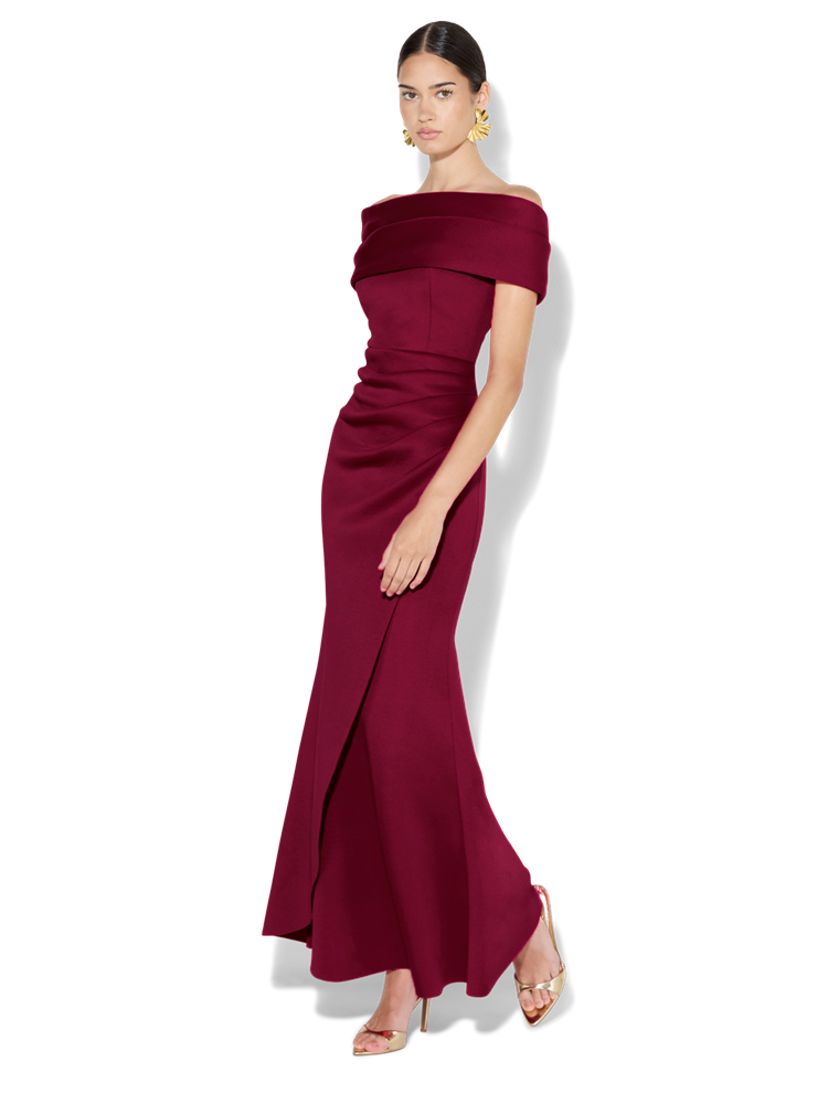 Dalton Merlot Off The Shoulder Gown