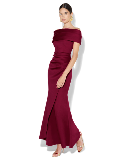 Dalton Merlot Off The Shoulder Gown