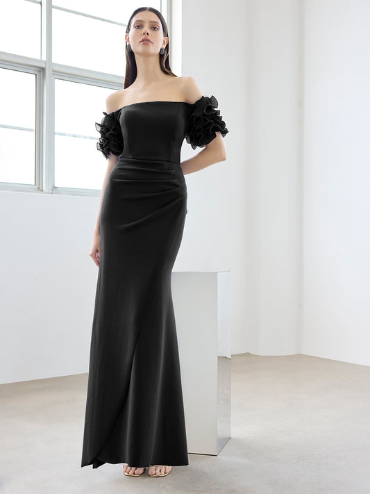 Diana Black Ruffle Sleeve Gown