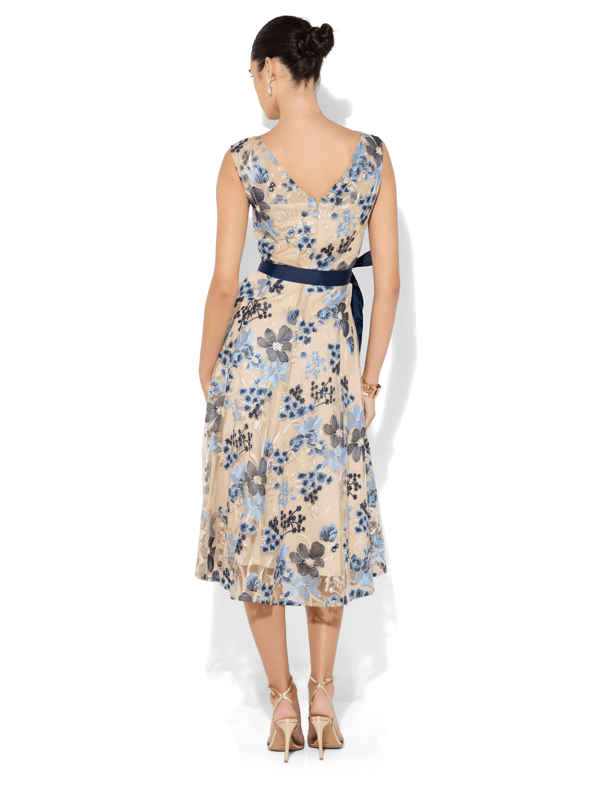 Eloise Mink/Navy Embroidered Dress by Montique