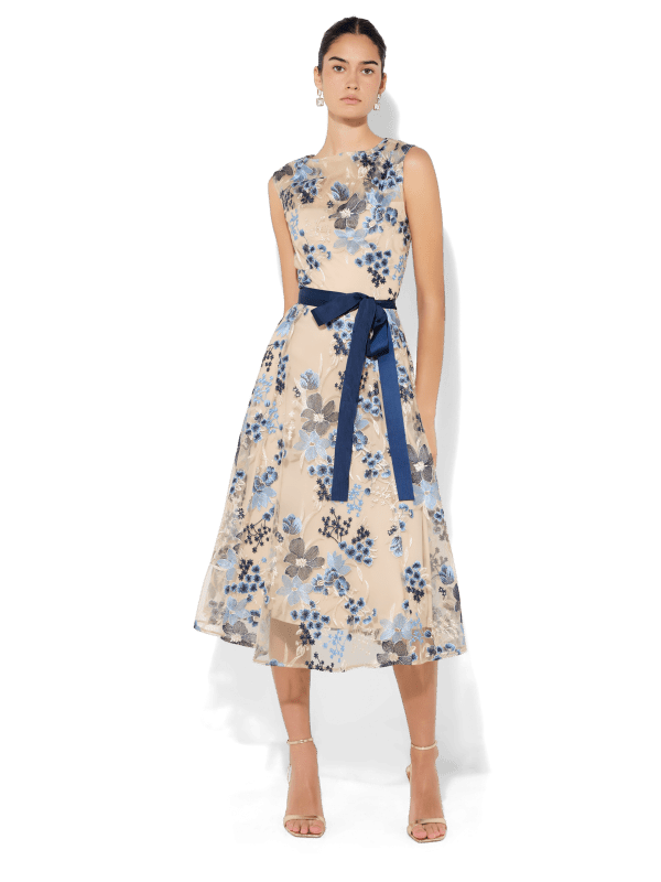 Eloise Mink/Navy Embroidered Dress by Montique