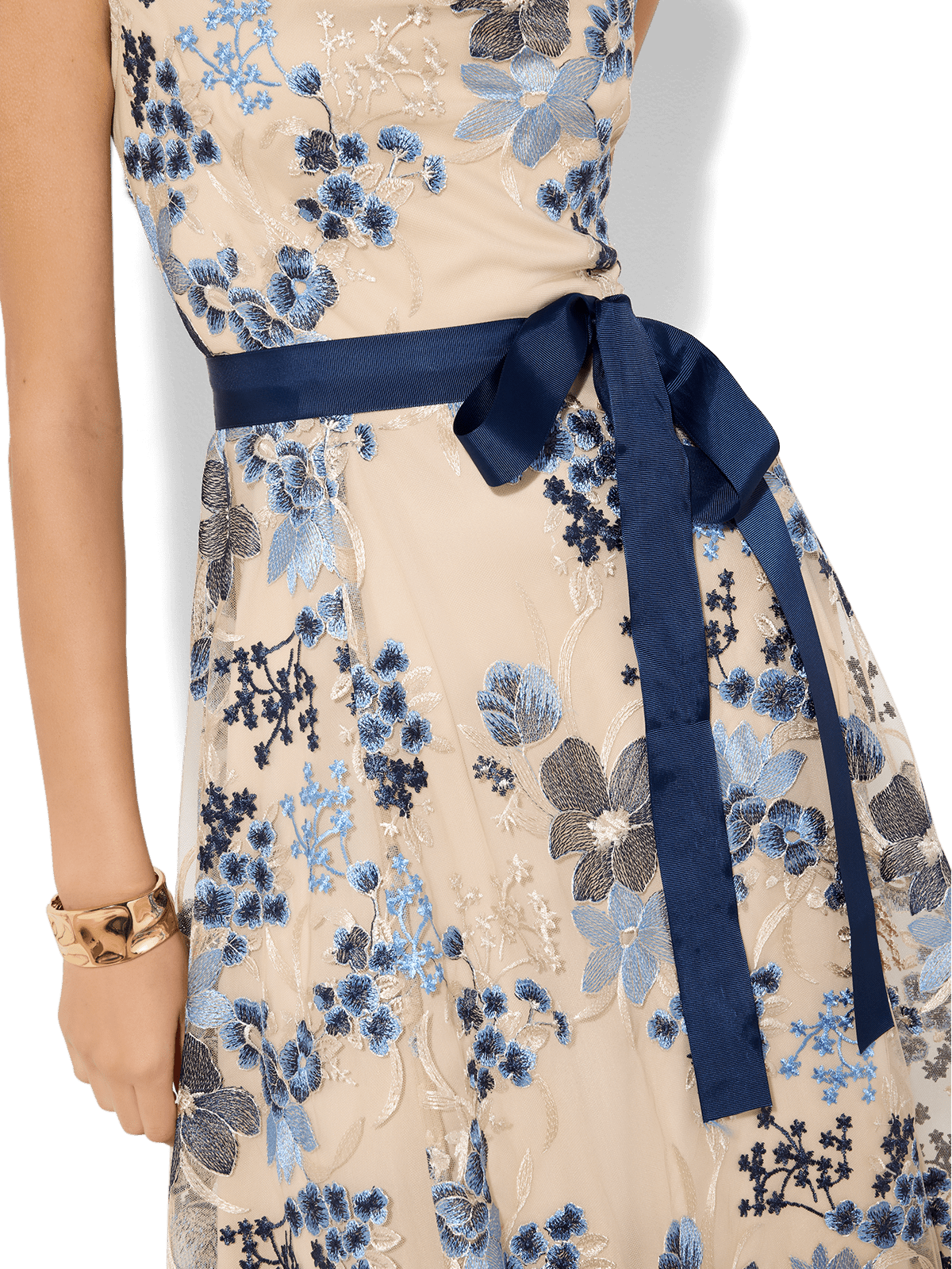 Eloise Mink/Navy Embroidered Dress by Montique