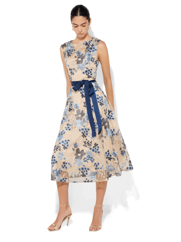 Eloise Mink/Navy Embroidered Dress by Montique