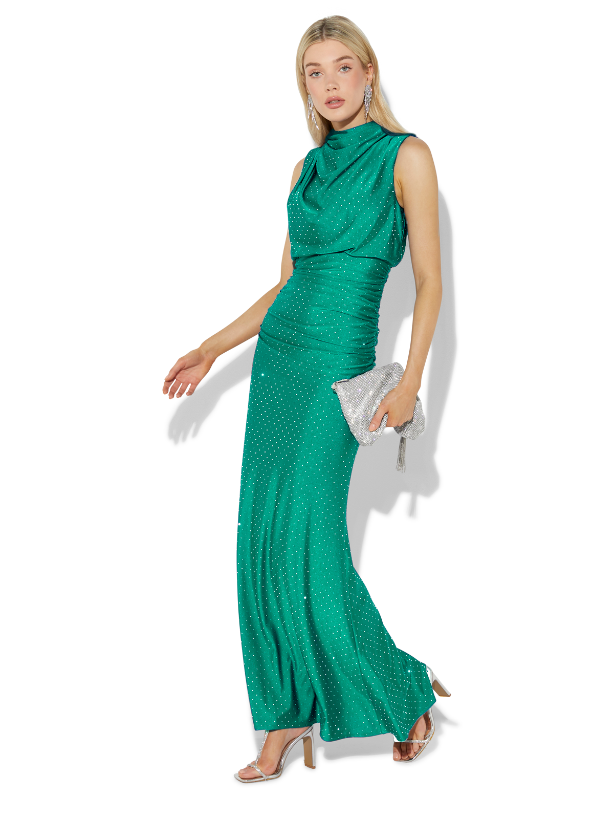 Mira Emerald Diamante Gown