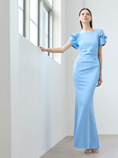 Monet Sky Blue Rosette Sleeve Gown