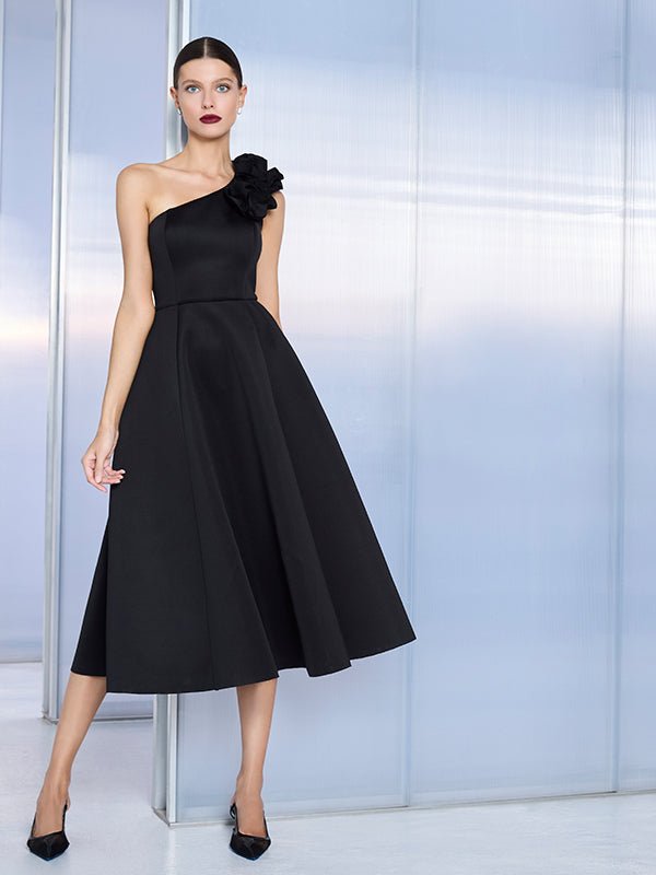 Black tea length cocktail dress on sale