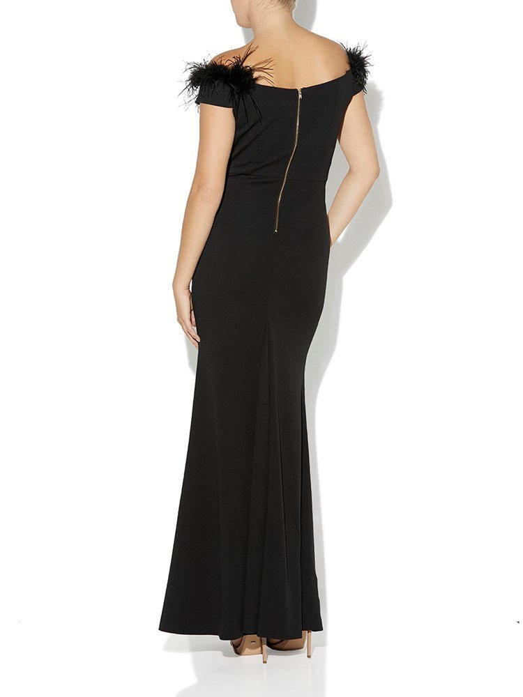 Alessandra Black Feather Trim Gown Montique Clothing