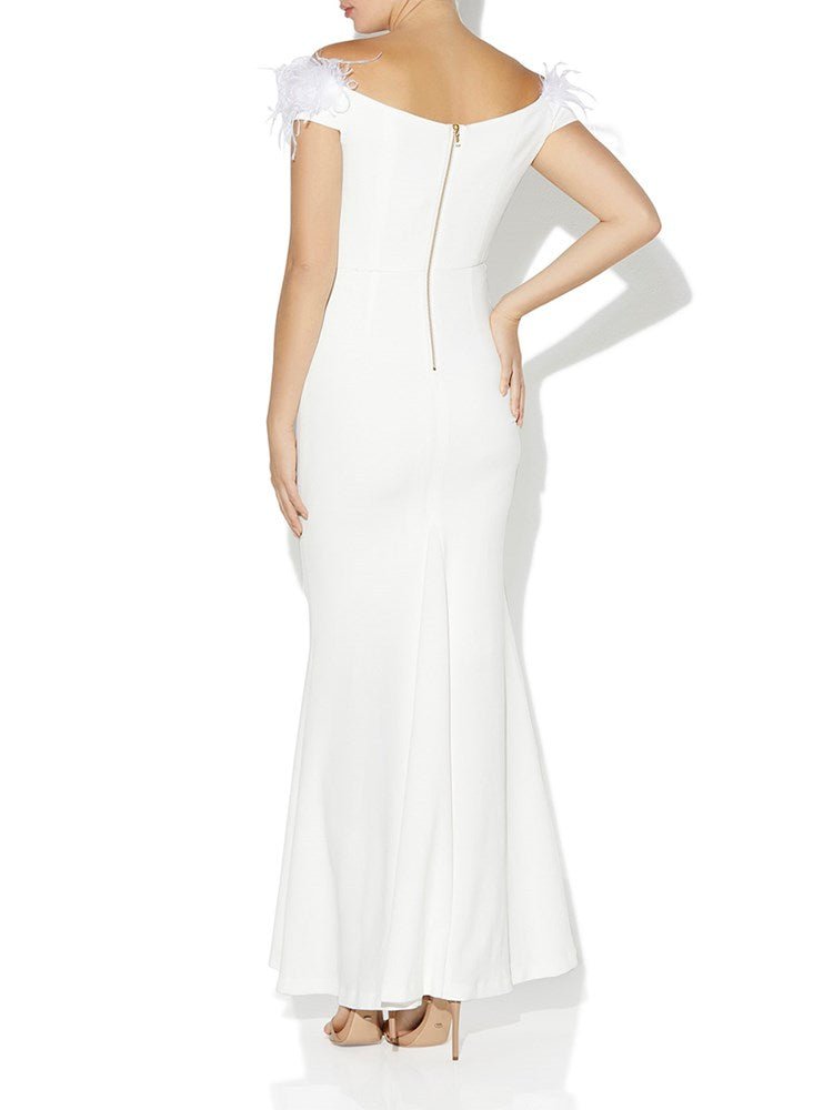 Alessandra Ivory Feather Trim Gown