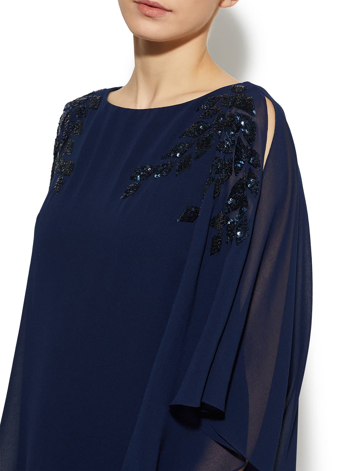 Celine Navy Sequin Chiffon Overlay Dress – Montique