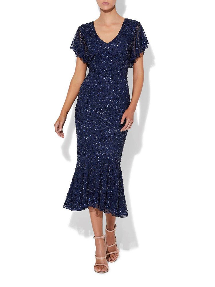 Ida Navy Hand Beaded Dress