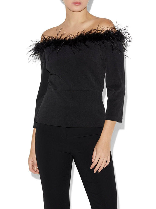 Orla Black Feather Trim Top by Montique