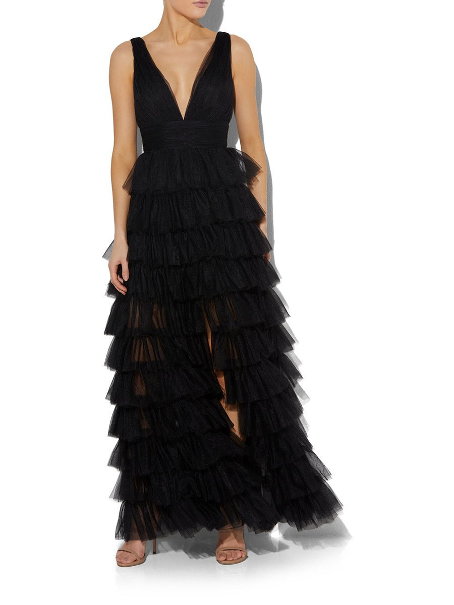 Raven Black Tulle Gown - Montique Clothing