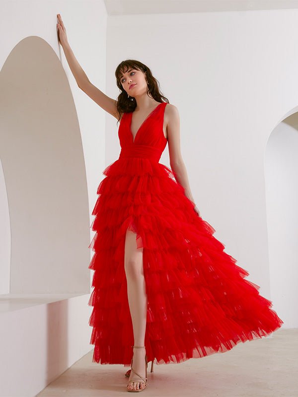 Raven Red Tulle Gown - Montique Clothing